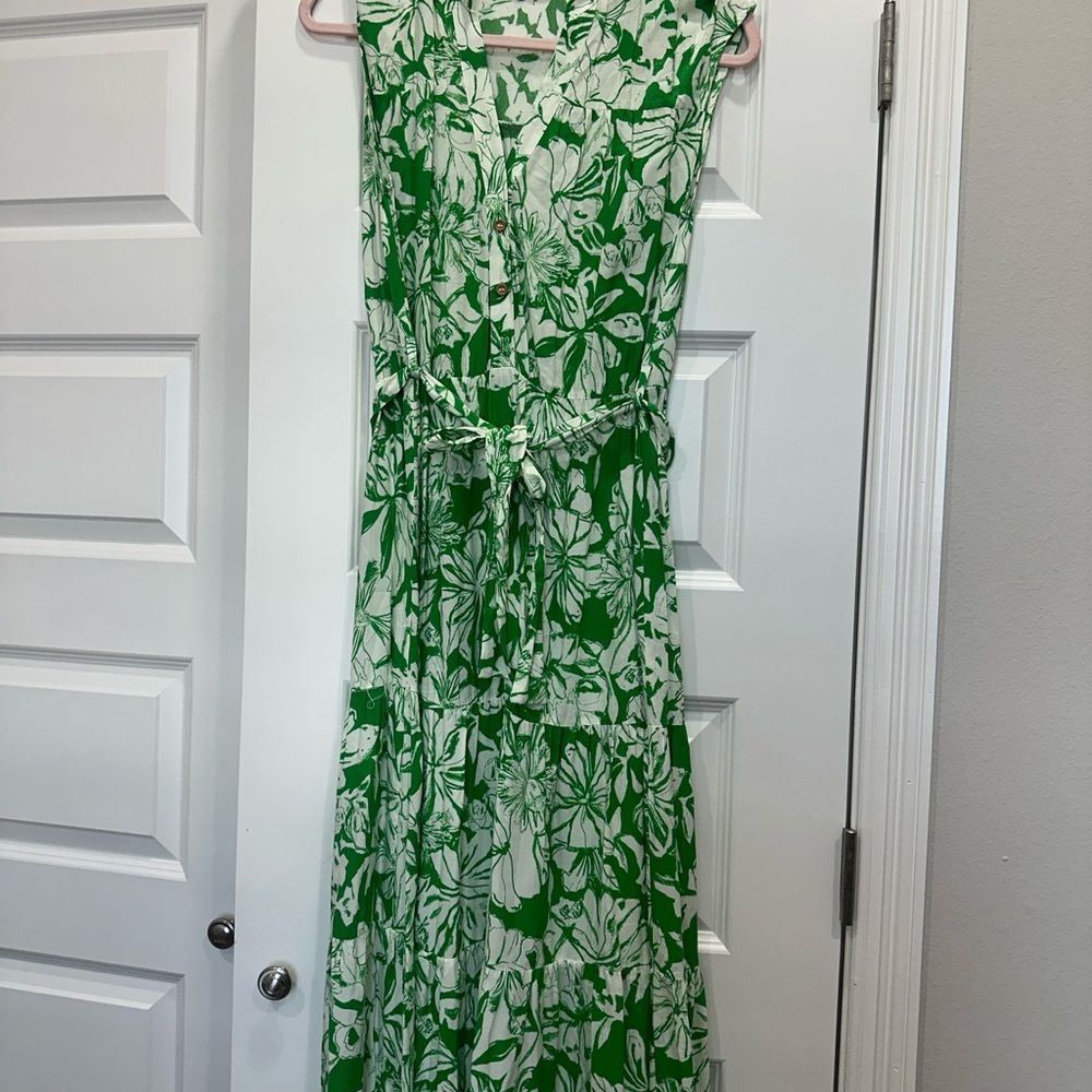 Zara Green and White Floral Maxi Dress